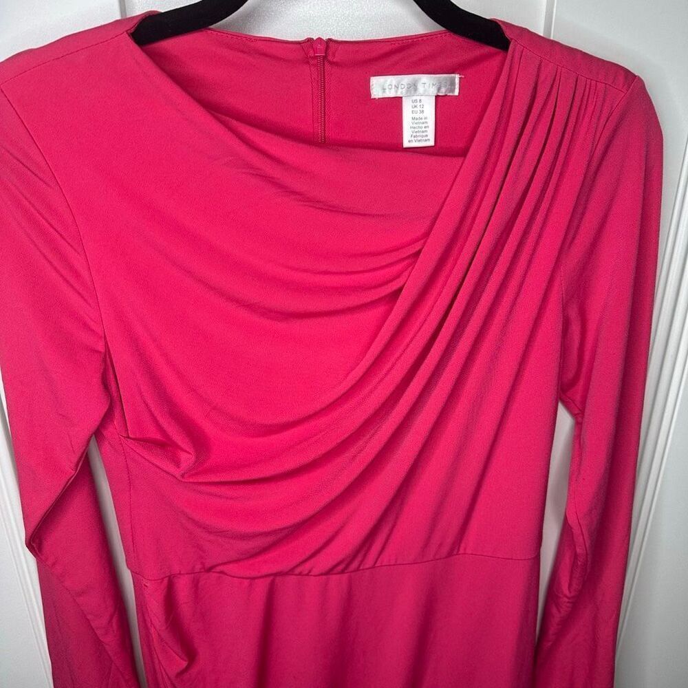 London Times Pink Jersey Dress Midi Slimming with Sleeves. Size 8 (c1) - Picture 5 of 10